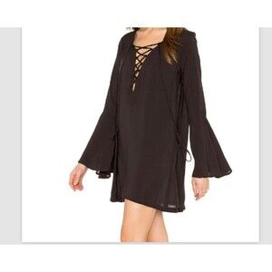 Blue Life  Black Lace Up Tunic Dress- Beach Cover Up Vacation Size S NEW